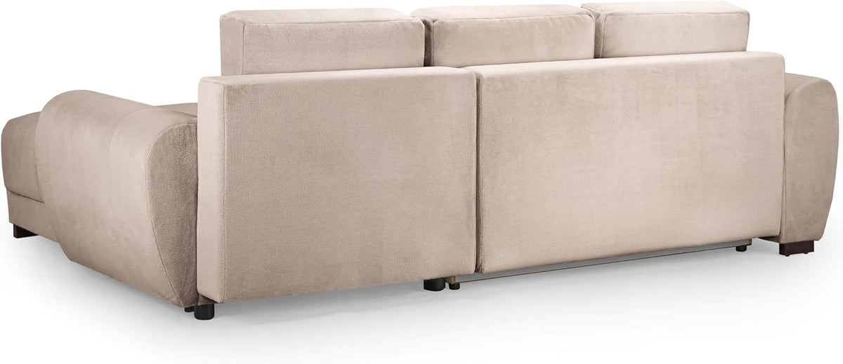 Plume Mocha Universal Corner Sofa Bed – 4 Seater Plush Velvet Sofabed with Under-Seat Storage