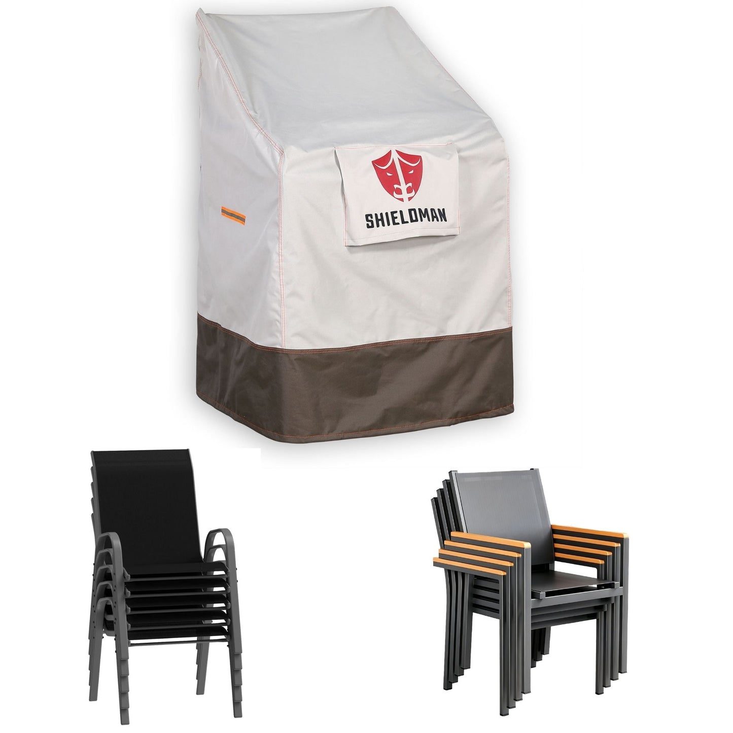 Club Rattan Heavy-Duty Waterproof Sloped Cover for High-Back Stacking Chairs