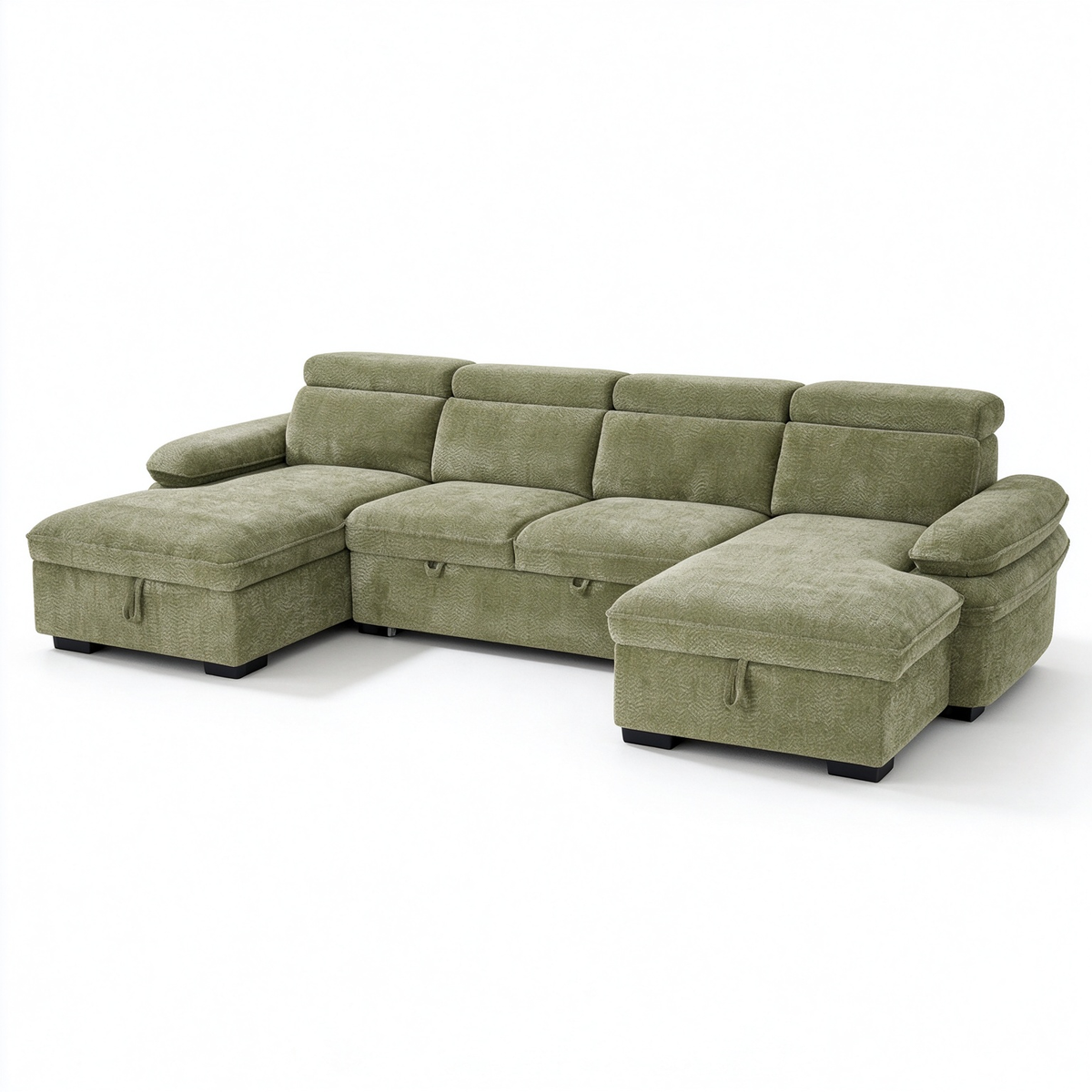 Anchor Green U-Shape Corner Sofa Bed – 5 Seater with Storage, Adjustable Arms & Headrests