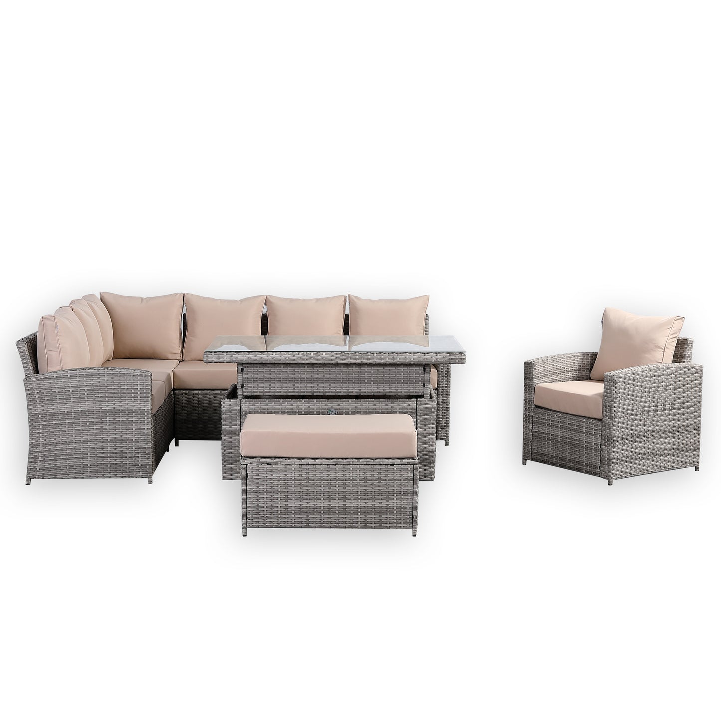 Due in 01/03/25 Ashley Range Elite Left Hand Corner Sofa Set with Rising Table in Light Grey Rattan (804PLUS)