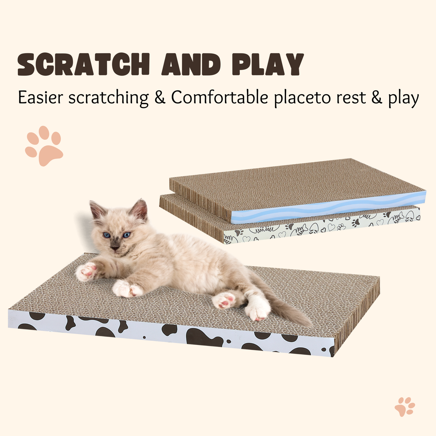 Max Mice Cat Scratching Boards – Cardboard Cat Scratcher Pack of 3, Cat Scratchers for Indoor Cats, Durable Cat Lounger – 42 * 28 * 2.5cm