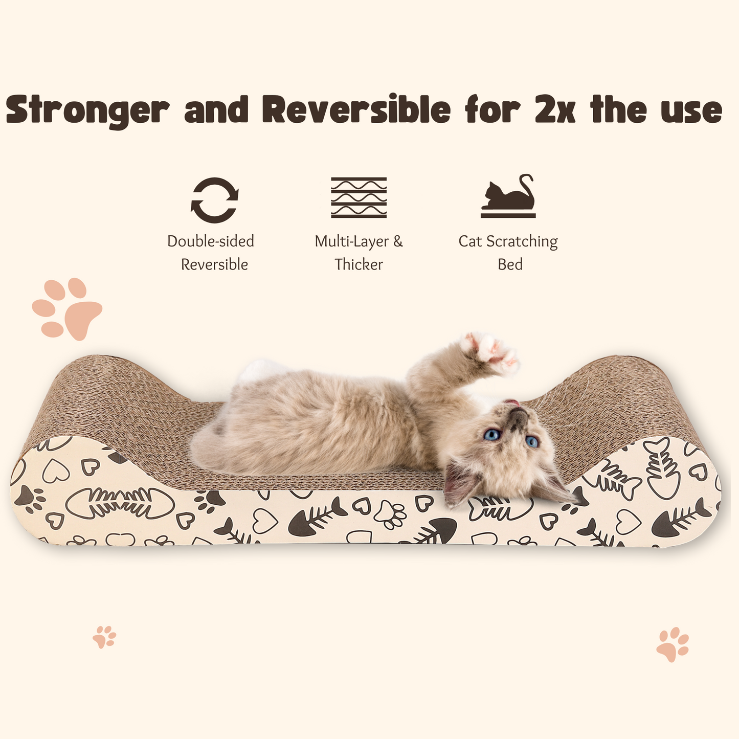 Max Mice scratching board For Natural Claw Care，Durable Bone-Shaped Cat Scratcher, High-Density Corrugated Cardboard – Non-Shedding Scratch Pad for Indoor Cats