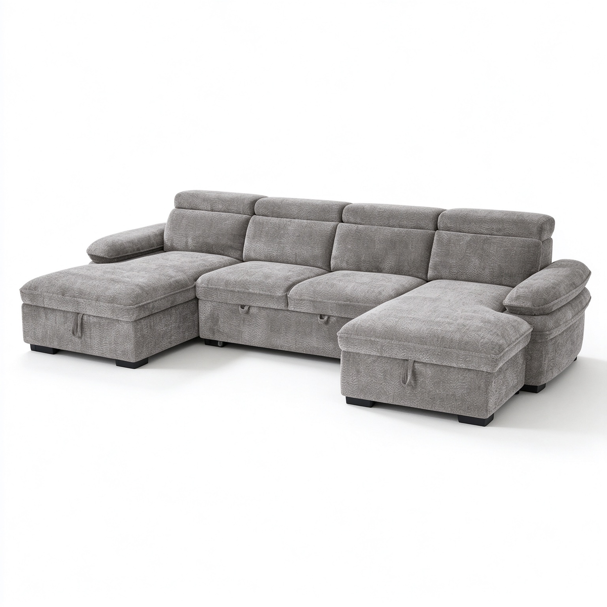 Anchor Grey U-Shape Corner Sofa Bed – 5 Seater with Storage, Adjustable Arms & Headrests