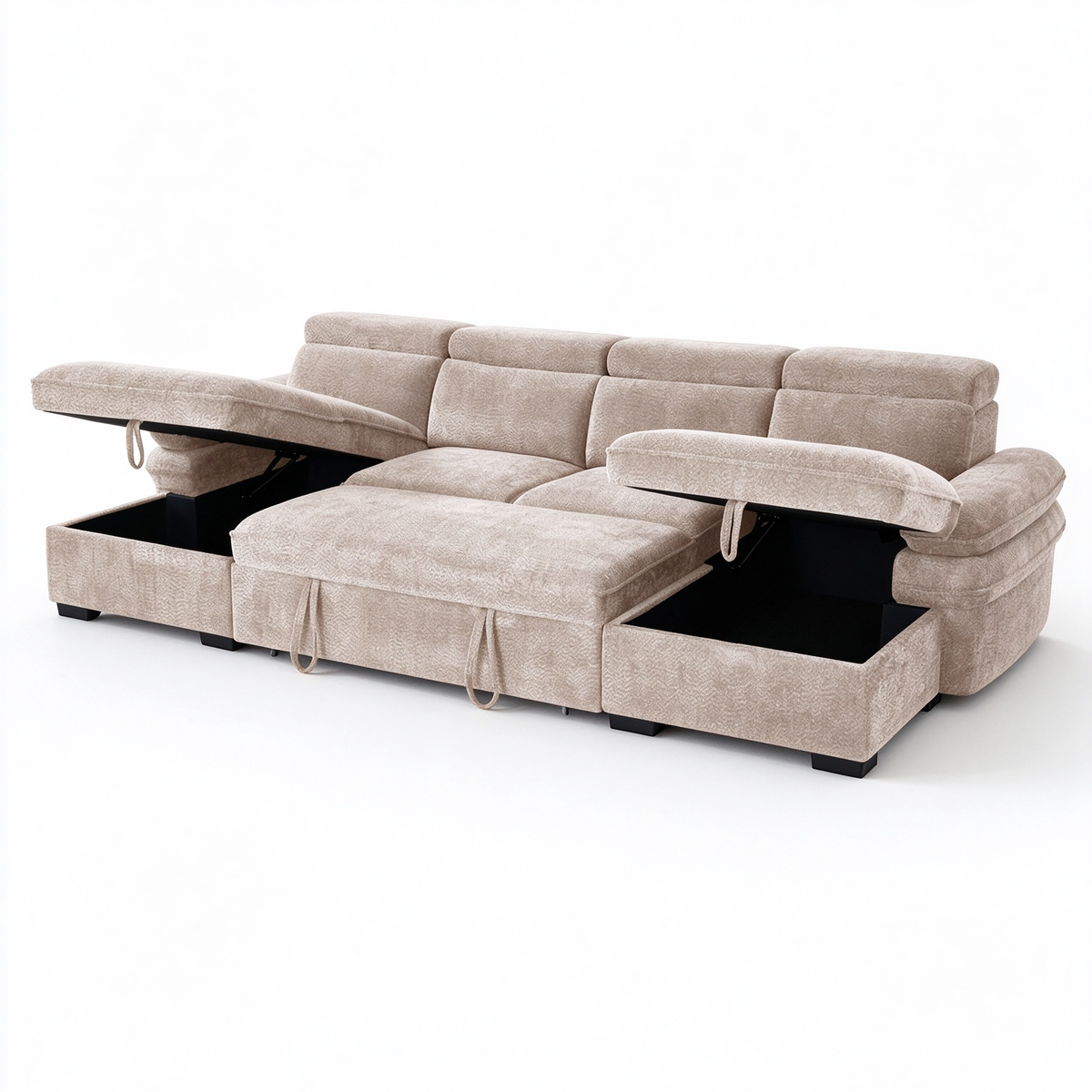 Anchor Beige U-Shape Corner Sofa Bed – 5 Seater with Storage, Adjustable Arms & Headrests