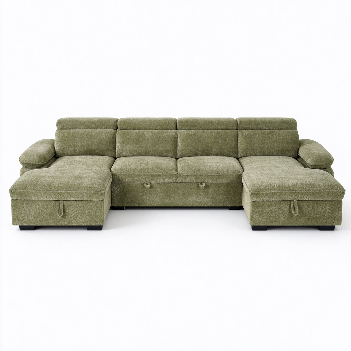 Anchor Green U-Shape Corner Sofa Bed – 5 Seater with Storage, Adjustable Arms & Headrests