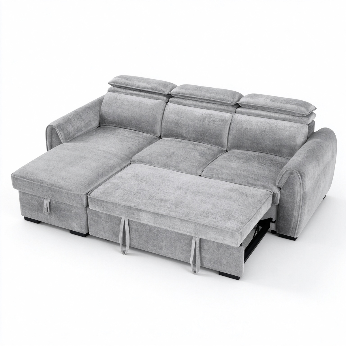 Nimbus Grey Universal Corner Sofa Bed – Adjustable Headrests, Ottoman Storage & 192×120cm Sleeping Area