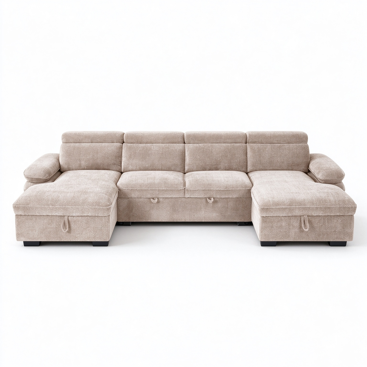 Anchor Beige U-Shape Corner Sofa Bed – 5 Seater with Storage, Adjustable Arms & Headrests