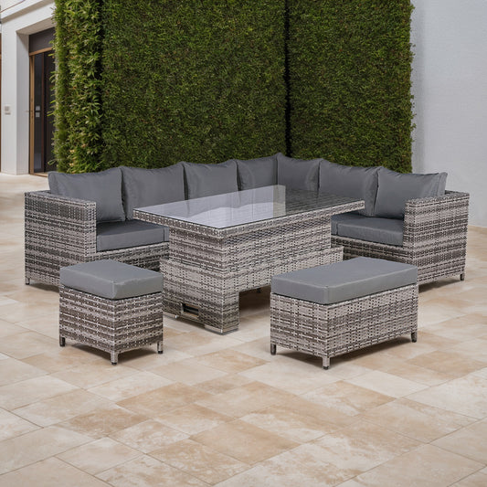 Modern Range Right-Hand Corner Set with Rising Table in Grey Rattan
