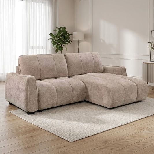 Ridge Beige Universal Corner Sofa Bed – Channel Tufted with Pullout Bed & Hidden Storage