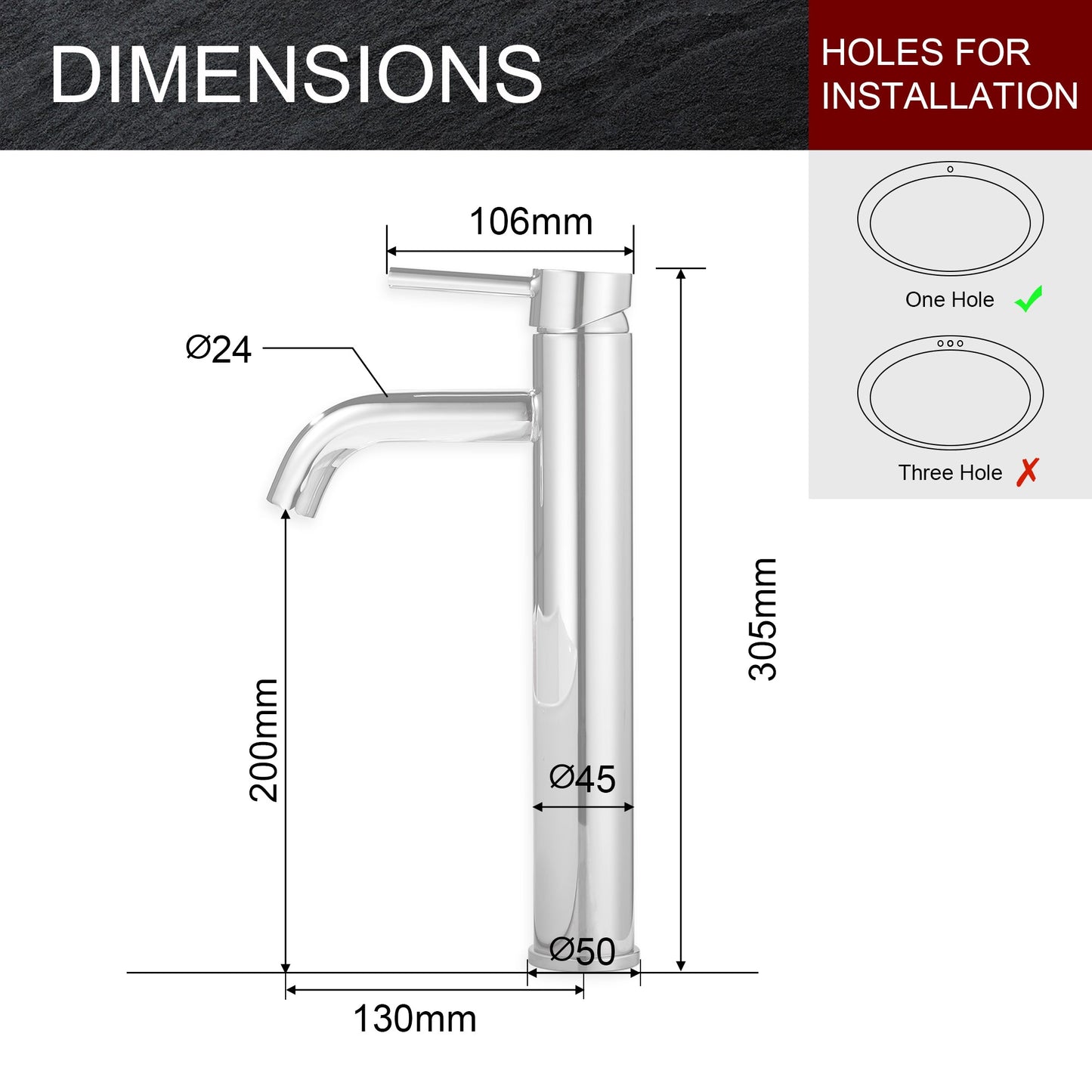 Chrome Tall Basin Mixer Tap