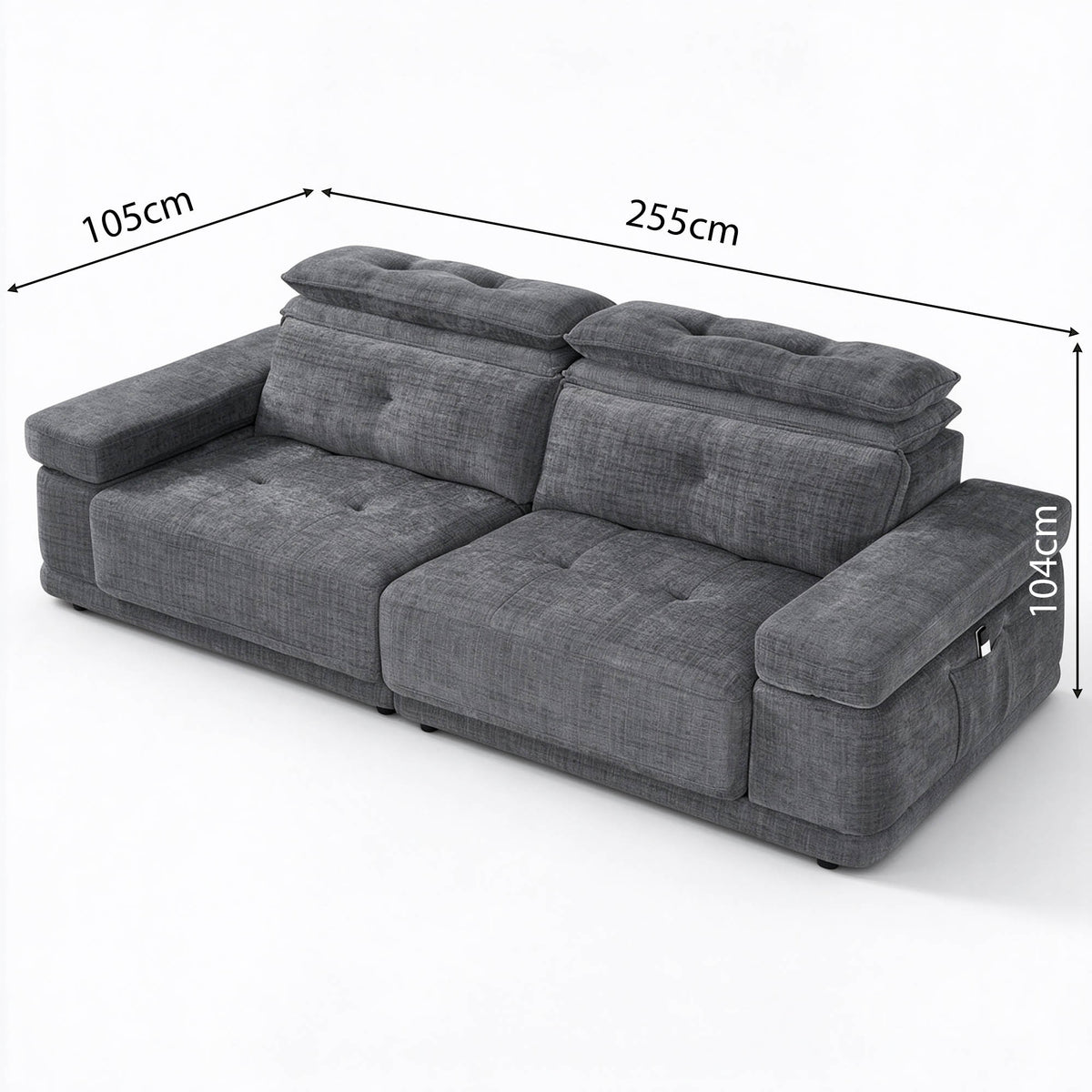 Hover  Light Grey Floating Sofa Bed – Remote-Controlled Extending Seats & Adjustable Headrests