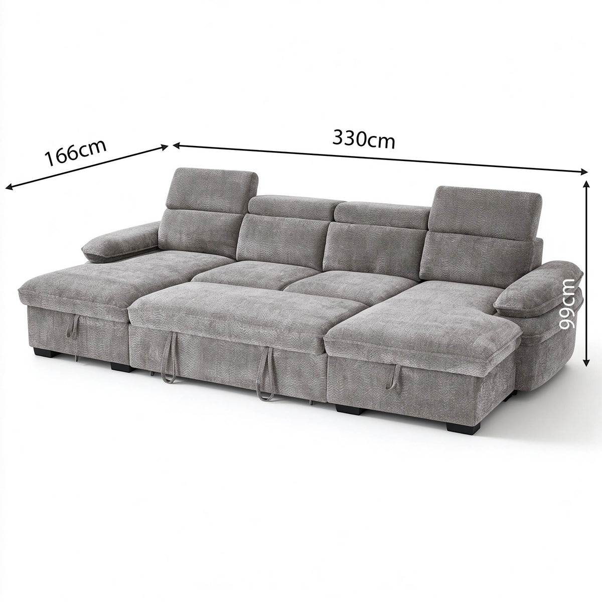 Anchor Grey U-Shape Corner Sofa Bed – 5 Seater with Storage, Adjustable Arms & Headrests