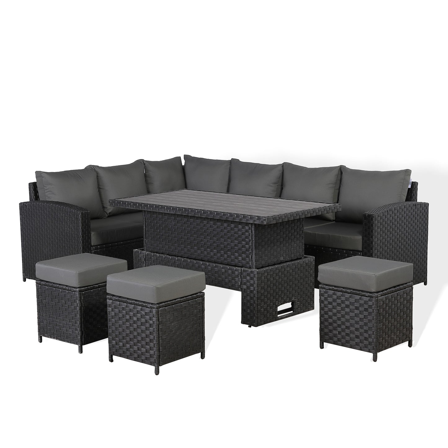 Primo Range High Back LHF Dining Corner Sofa Set in Black Weave with Rising Table