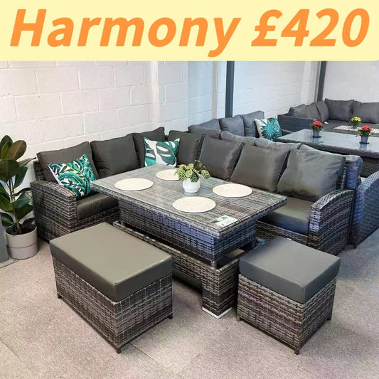 Clearance in shop, sale as shown--Harmony Range High Back Left Hand Corner Sofa Set with Rising Table in Grey Waeve