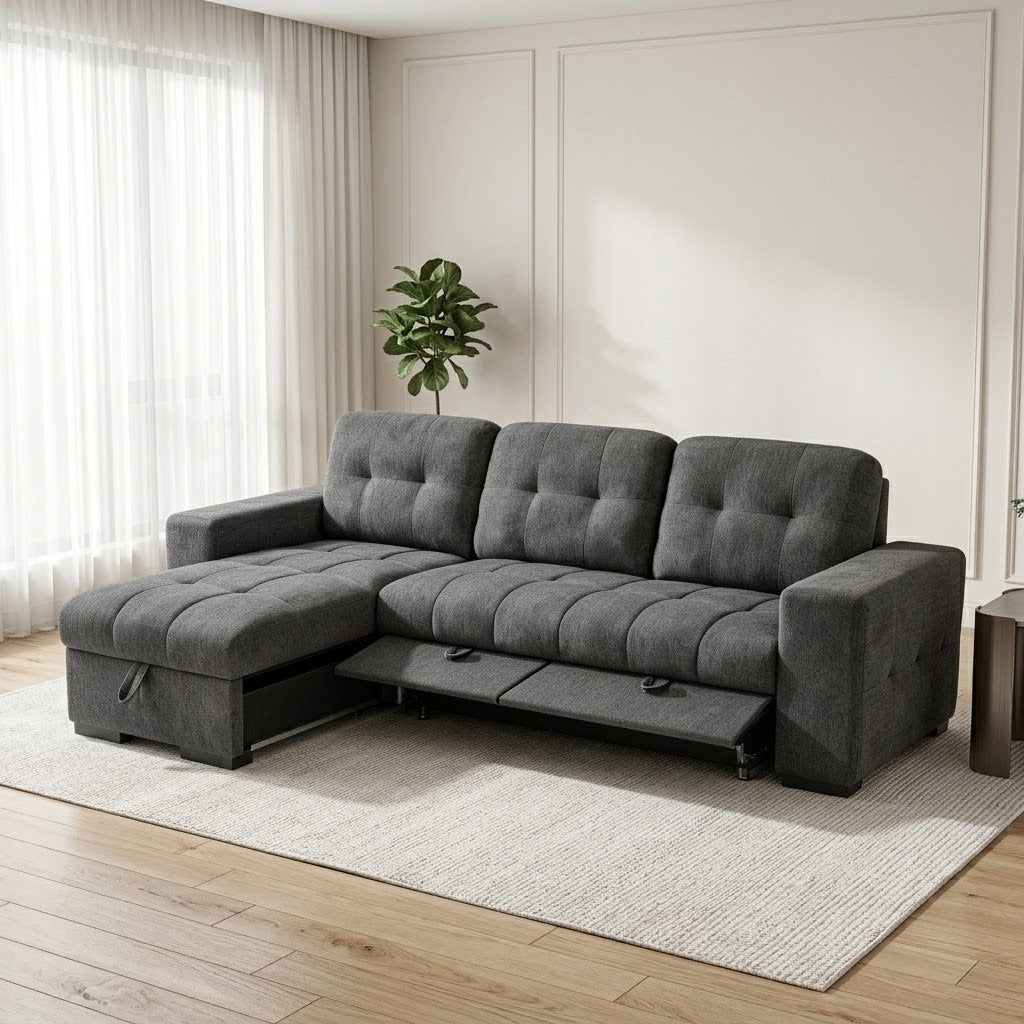 Cove Grey Universal Corner Sofa Bed – 4 Seater Polyester Sofabed