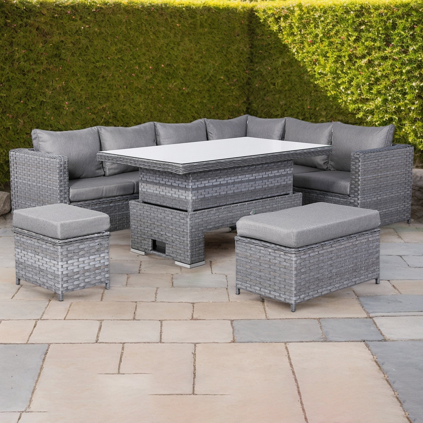 Isobella Range Right Hand Corner Sofa Set with Rising Table in Slate Grey Weave