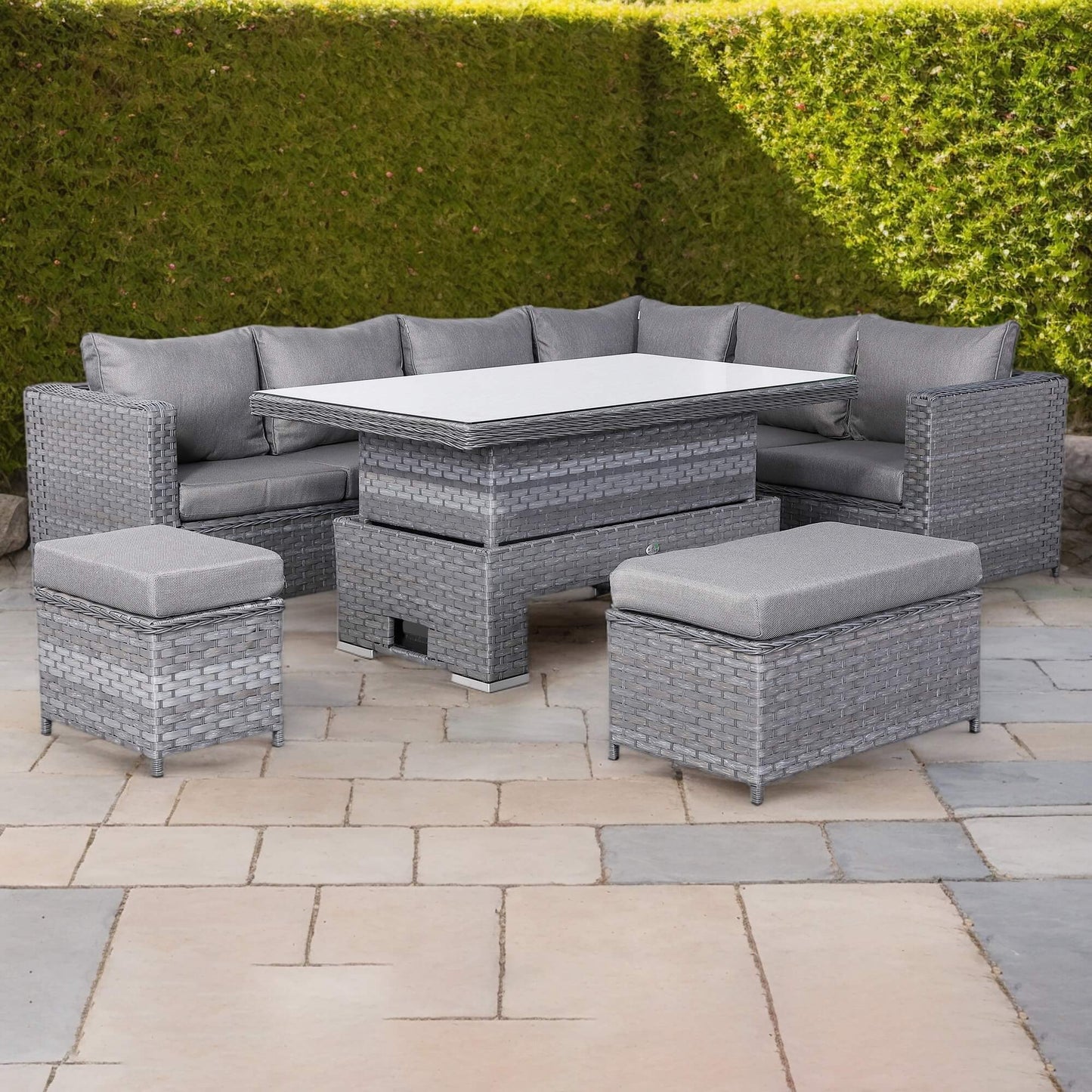 Isobella Range Right Hand Corner Sofa Set with Rising Table in Slate Grey Weave