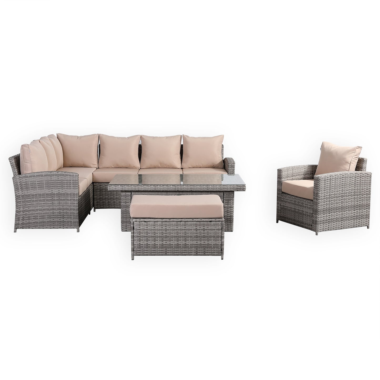 Due in 01/03/25 Ashley Range Elite Left Hand Corner Sofa Set with Rising Table in Light Grey Rattan (804PLUS)