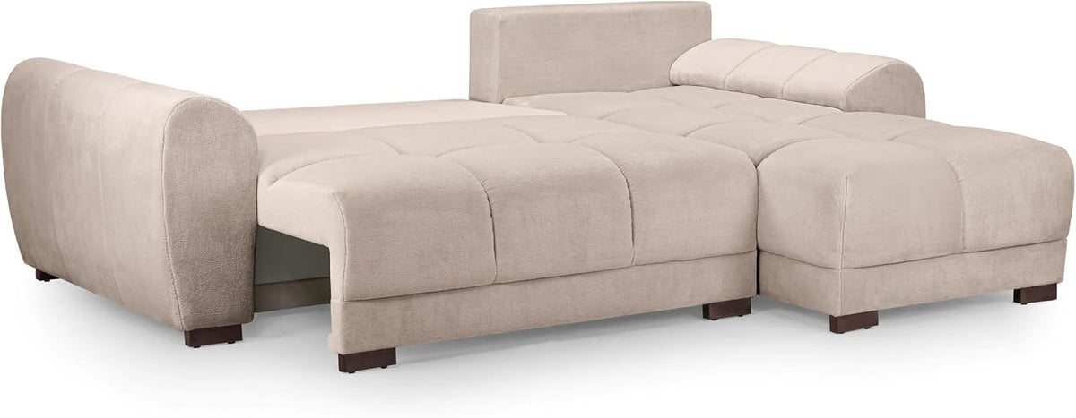 Plume Mocha Universal Corner Sofa Bed – 4 Seater Plush Velvet Sofabed with Under-Seat Storage