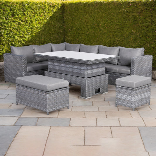 Isobella Range Left Hand Corner Sofa Set with Rising Table in Slate Grey Weave