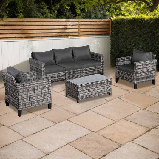 Palma Range Large Sofa Set in Grey Rattan and Grey Cushions