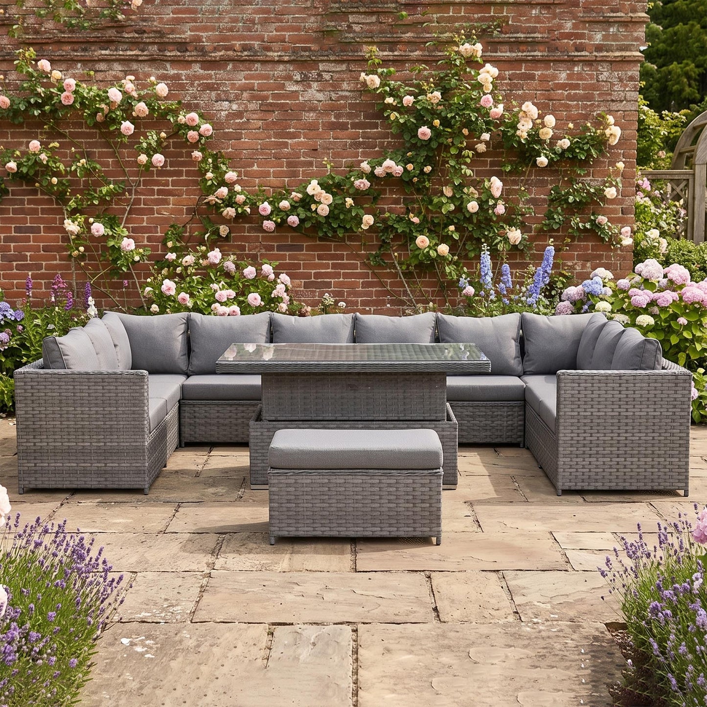 Isobella Range Large Modular U-Shape Corner Set with Rising Table in Slate Grey Weave