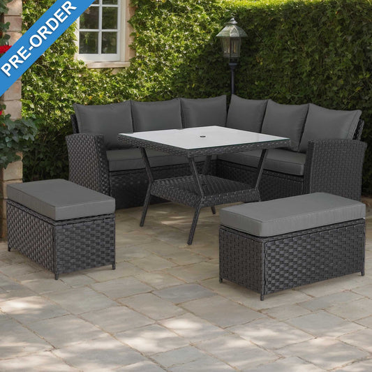 PRE ORDER-Bath High Back Range 9 Seater Rattan Garden Furniture Set | All-Weather Sofa & Dining Set with Free Rain Cover