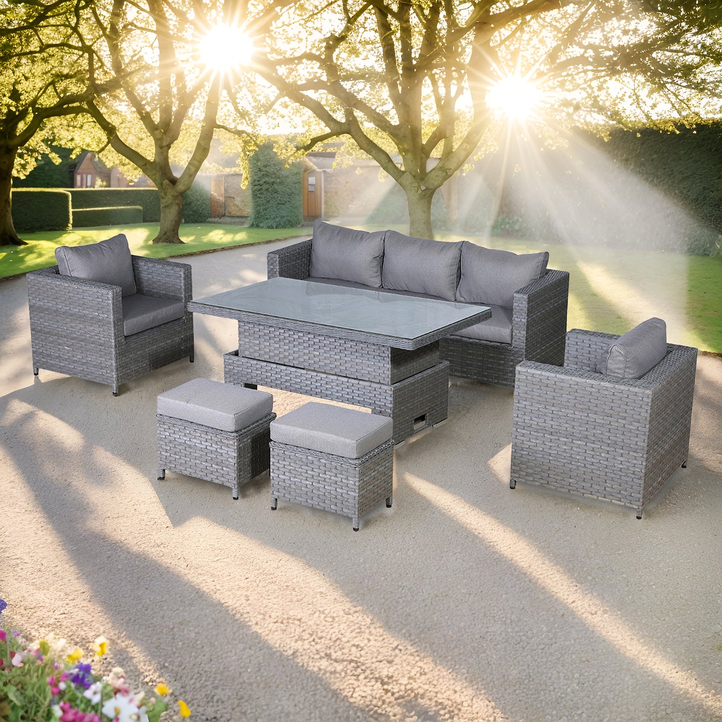 Isobella Range Large Sofa Set with Rising Table in Slate Grey Weave