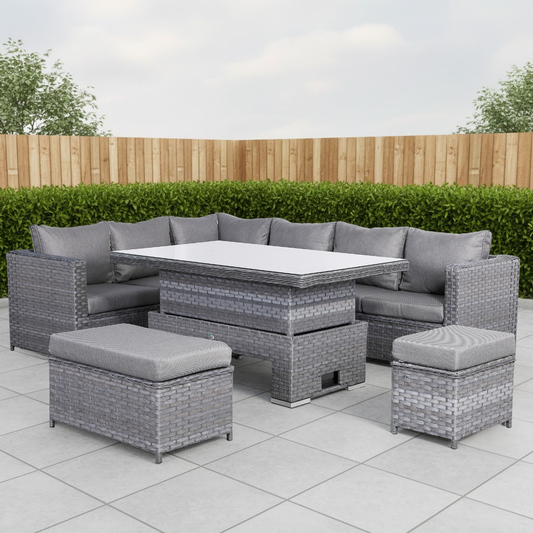 Isobella Range Left Hand Corner Sofa Set with Rising Table in Slate Grey Weave