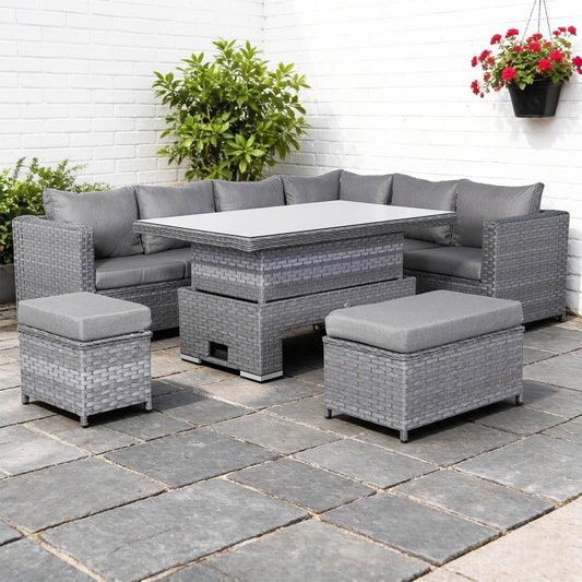 Isobella Range Right Hand Corner Sofa Set with Rising Table in Slate Grey Weave
