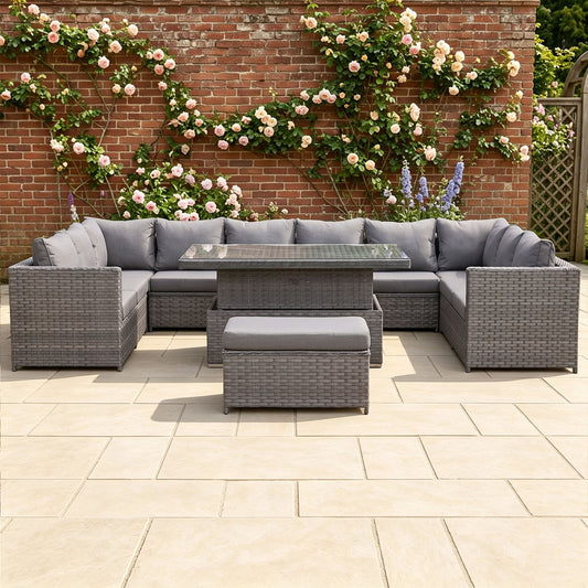 Isobella Range Large Modular U-Shape Corner Set with Rising Table in Slate Grey Weave