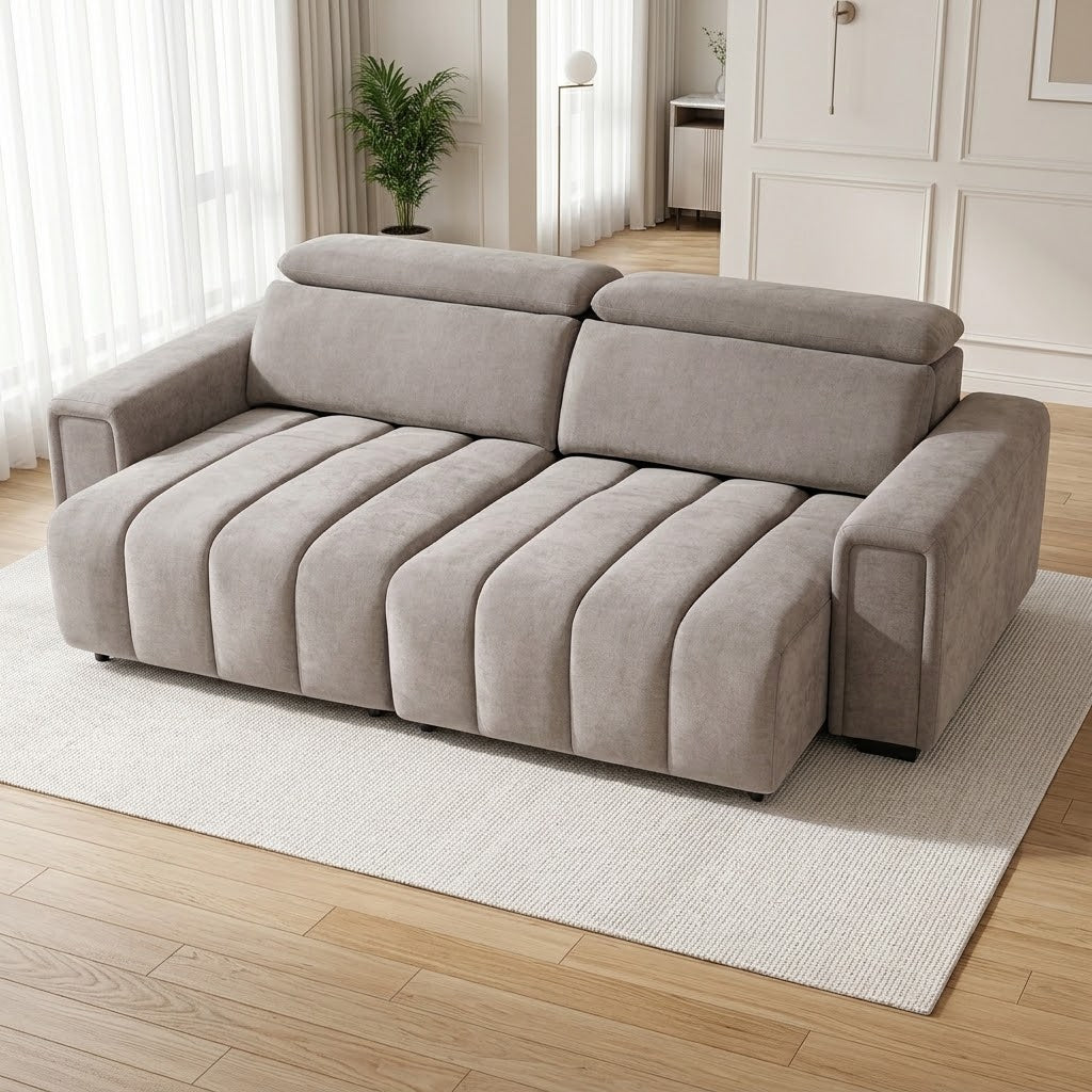 Glide Beige Electric Sofa Bed – 3 Seater with Independent Power Sliding Seats & Adjustable Headrests