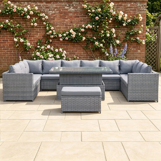 Isobella Range Large Modular U-Shape Corner Set with Rising Table in Slate Grey Weave