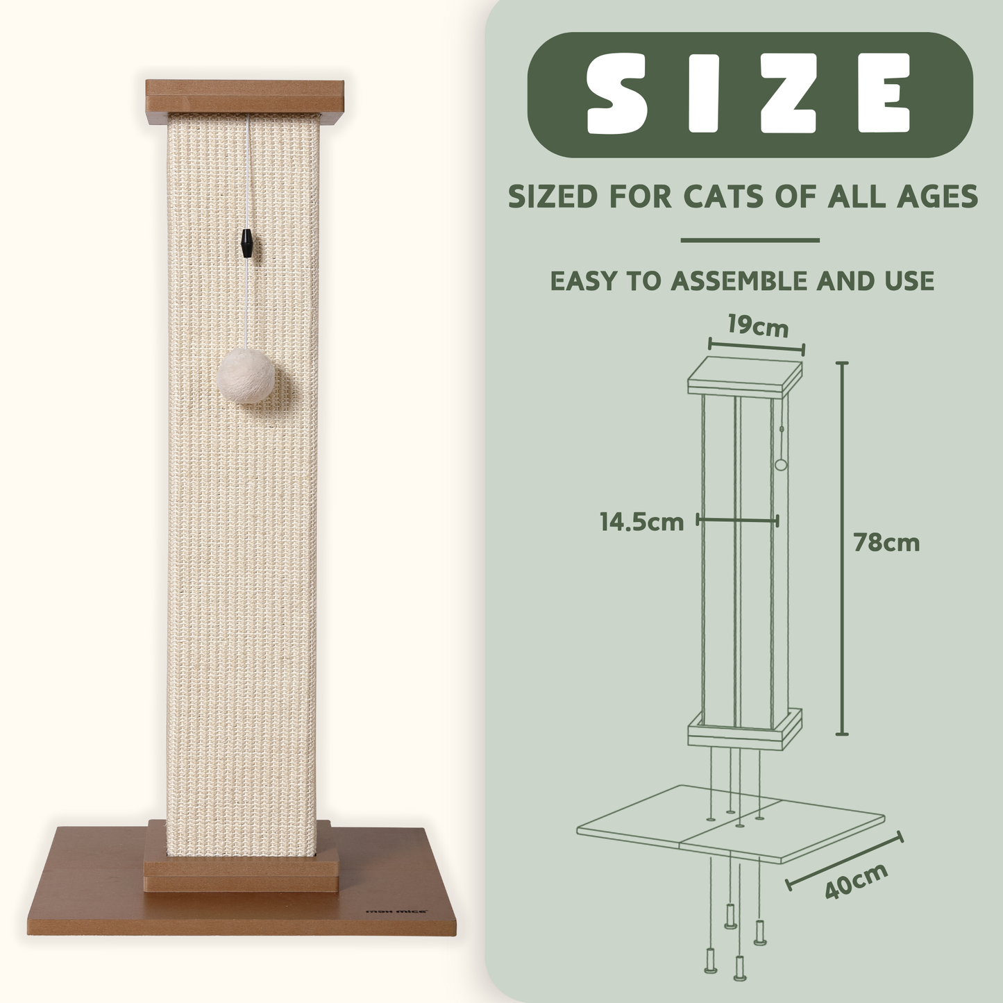 Max Mice Ultimate Heavy Duty Cat Scratching Post, Large Vertical Roman Column with Durable, Wear-Resistant gisal for Endless Scratching Enioyment(White)
