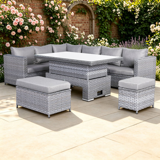 Isobella Range Left Hand Corner Sofa Set with Rising Table in Slate Grey Weave