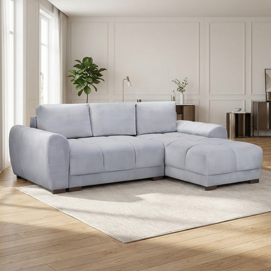 Plume Grey Universal Corner Sofa Bed – 4 Seater Plush Velvet Sofabed with Under-Seat Storage