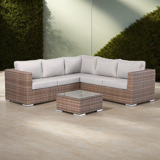 Colette Corner Sofa with Coffee Table in Medium Brown Rattan