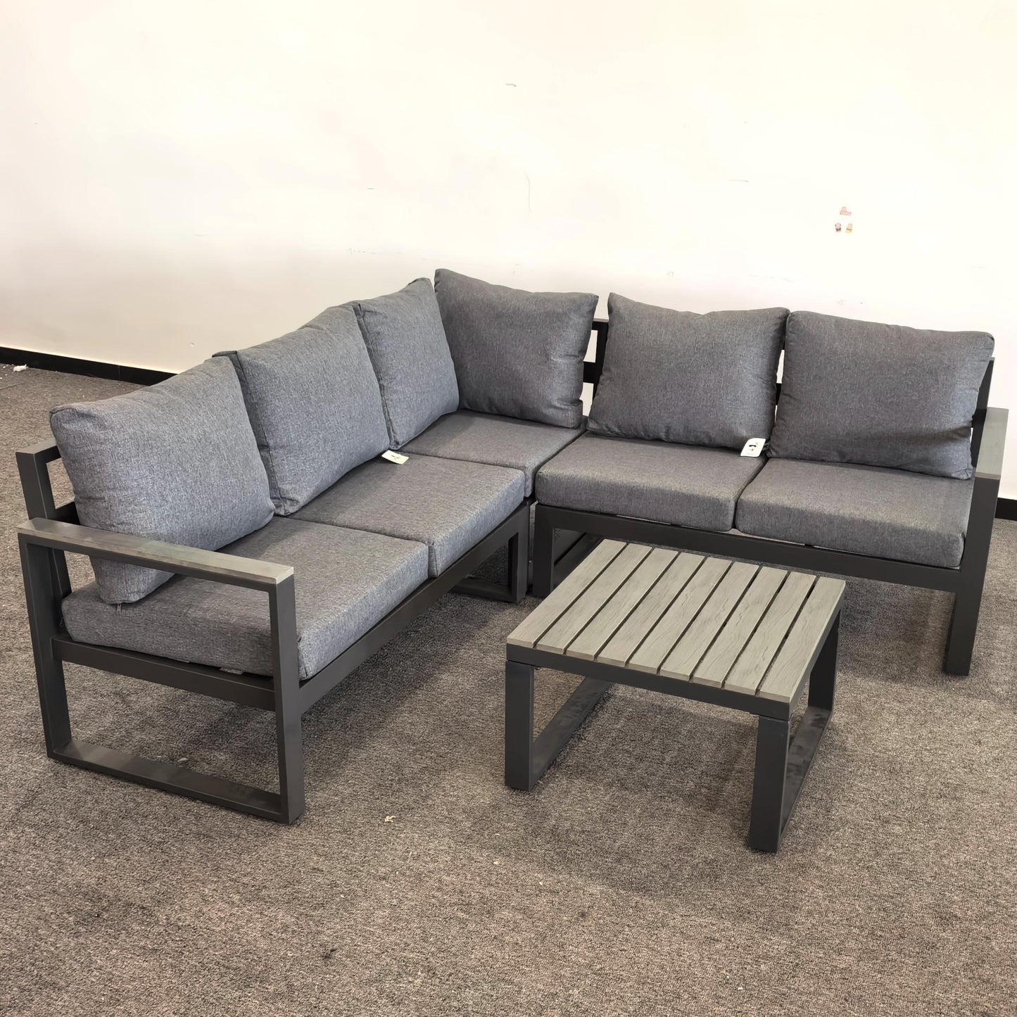 Due in 08/05/25  #AL-16 Floor Sample Clearance Sale Aluminium Compact Corner Sofa Set with CoffeeTable