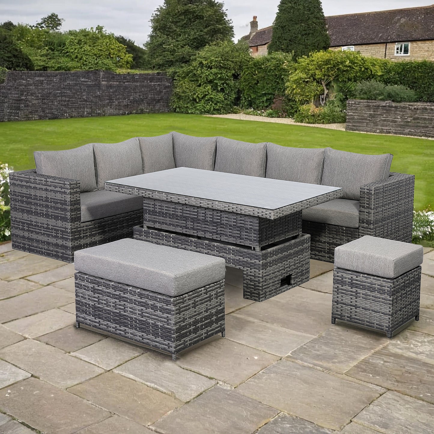 Due in 31/01/25 Colette Range Left Hand Corner Sofa with Rising Table in Medium Grey Weave #404R