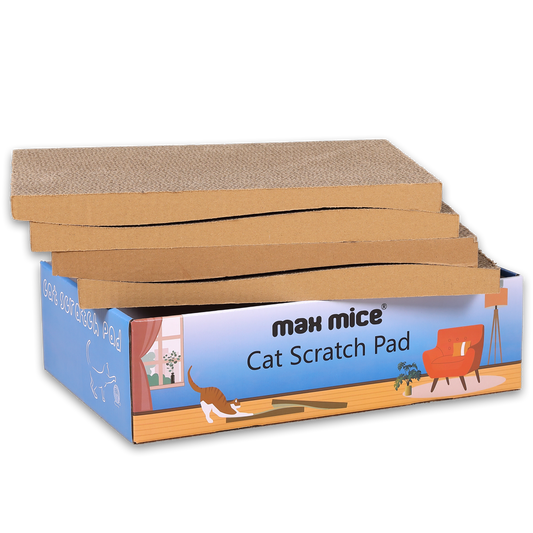 Due in 25/02/25 Max Mice Cat Scratching Board with Box, 4 Layers Design Cat Scratching Pad, Reversible Cat Scratcher Cardboard Lounge Bed, Corrugated Cardboard Cat Scratcher for Indoor Kitty