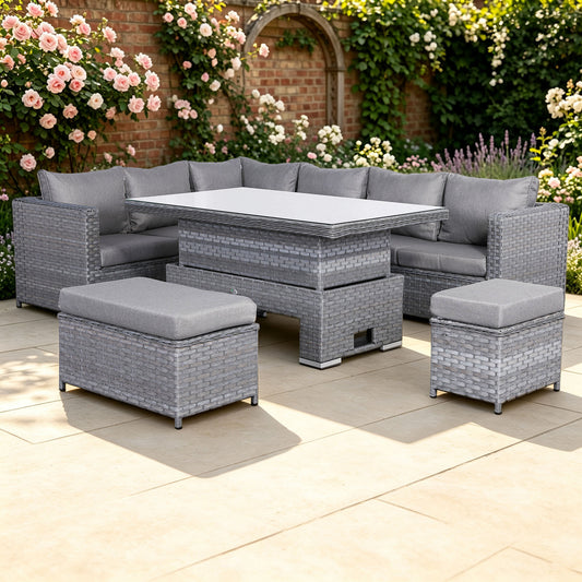Isobella Range Left Hand Corner Sofa Set with Rising Table in Slate Grey Weave