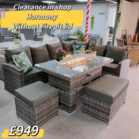 Clearance-Harmony Range High Back Right Hand Corner Sofa Set with Fire Pit Rising Table in Grey Waeve