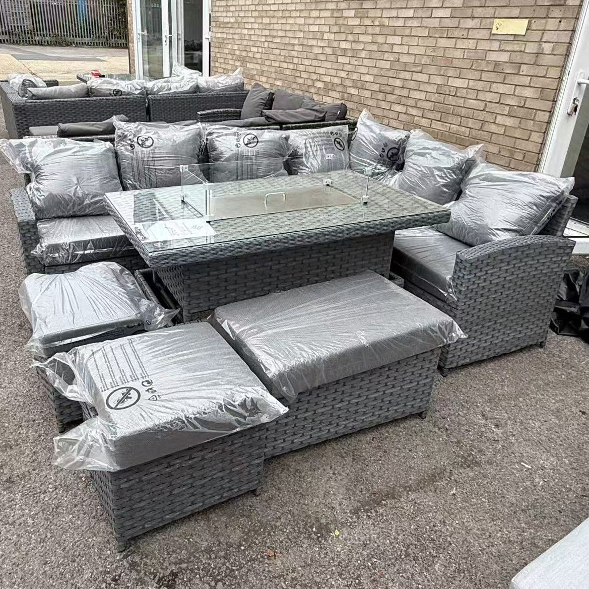 CLEARANCE | Isobella High Back Right Hand Corner Sofa Set with Fire Pit Rising Table