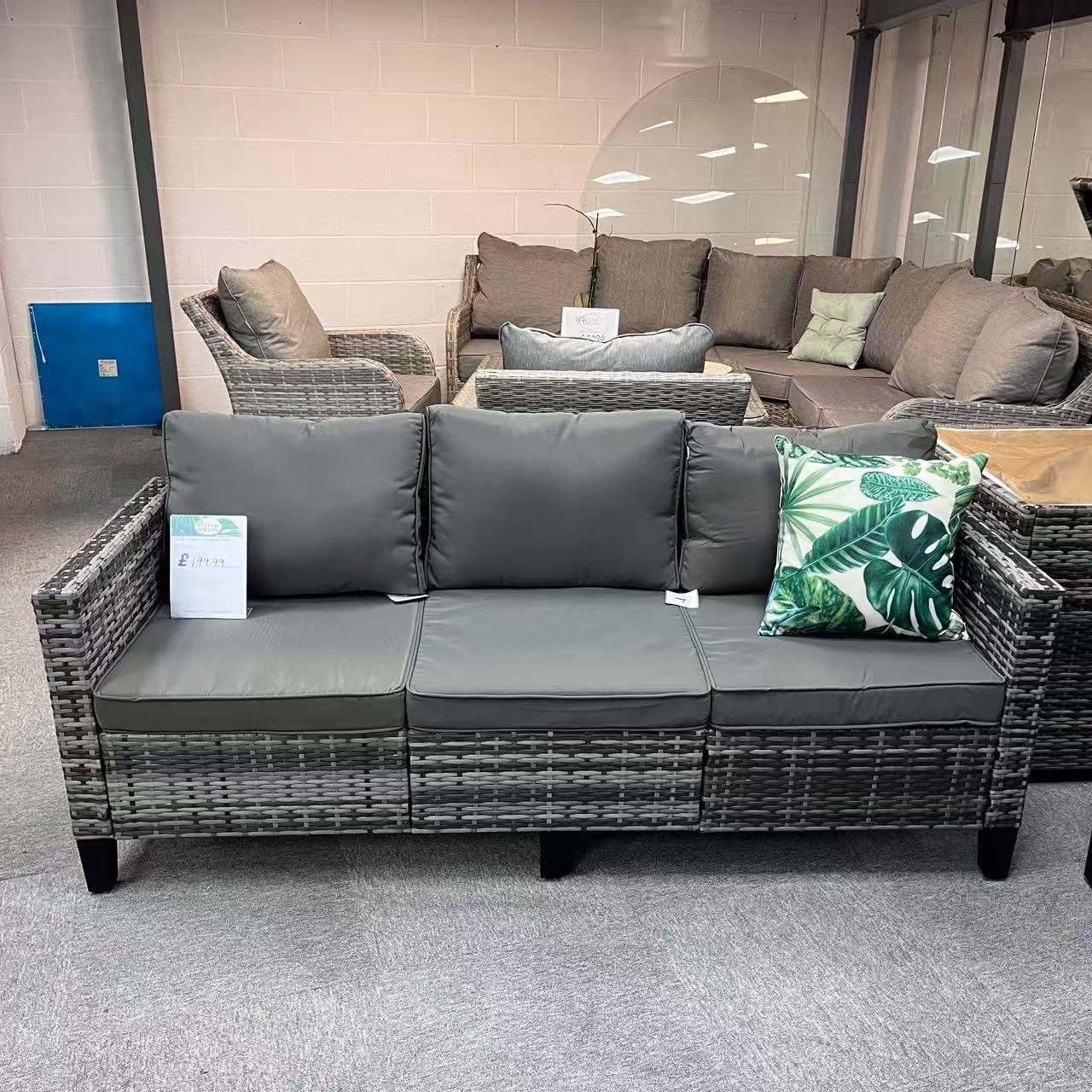Clearance in shop, sale as shown--Palma Range Sofa Sets in Grey Rattan and Grey Cushions