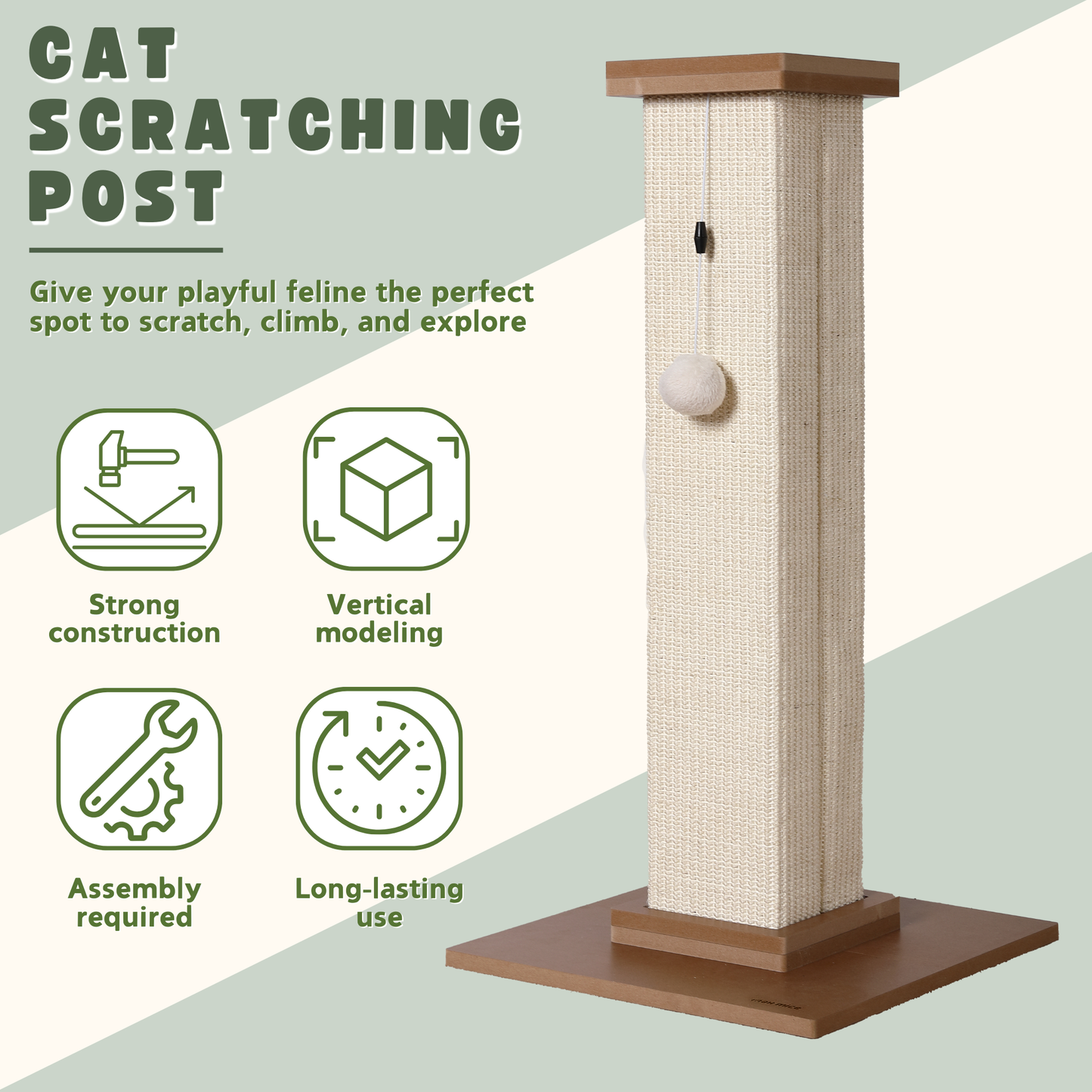 Max Mice Ultimate Heavy Duty Cat Scratching Post, Large Vertical Roman Column with Durable, Wear-Resistant gisal for Endless Scratching Enioyment(White)