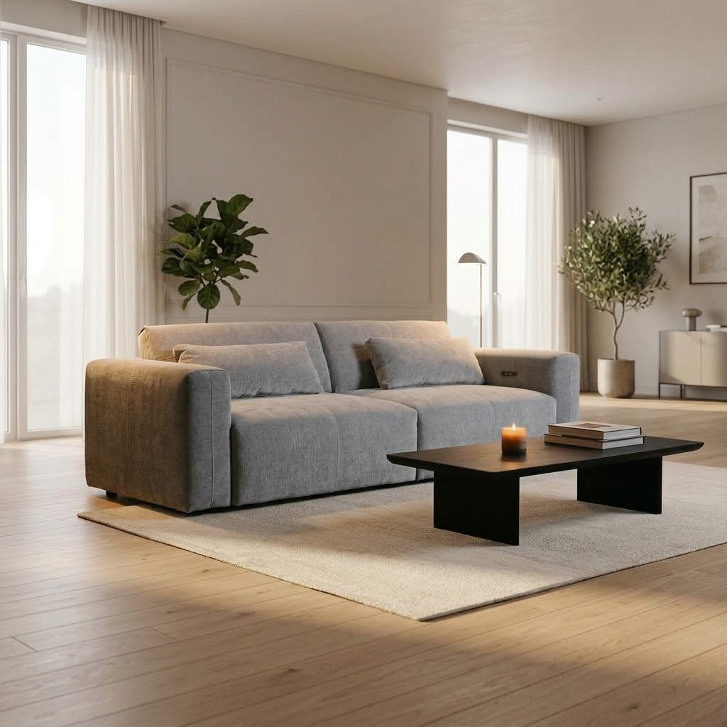 Aurora Grey Electric Sofa Bed – Powered Extending Seats with USB Charging & Lumbar Bolsters