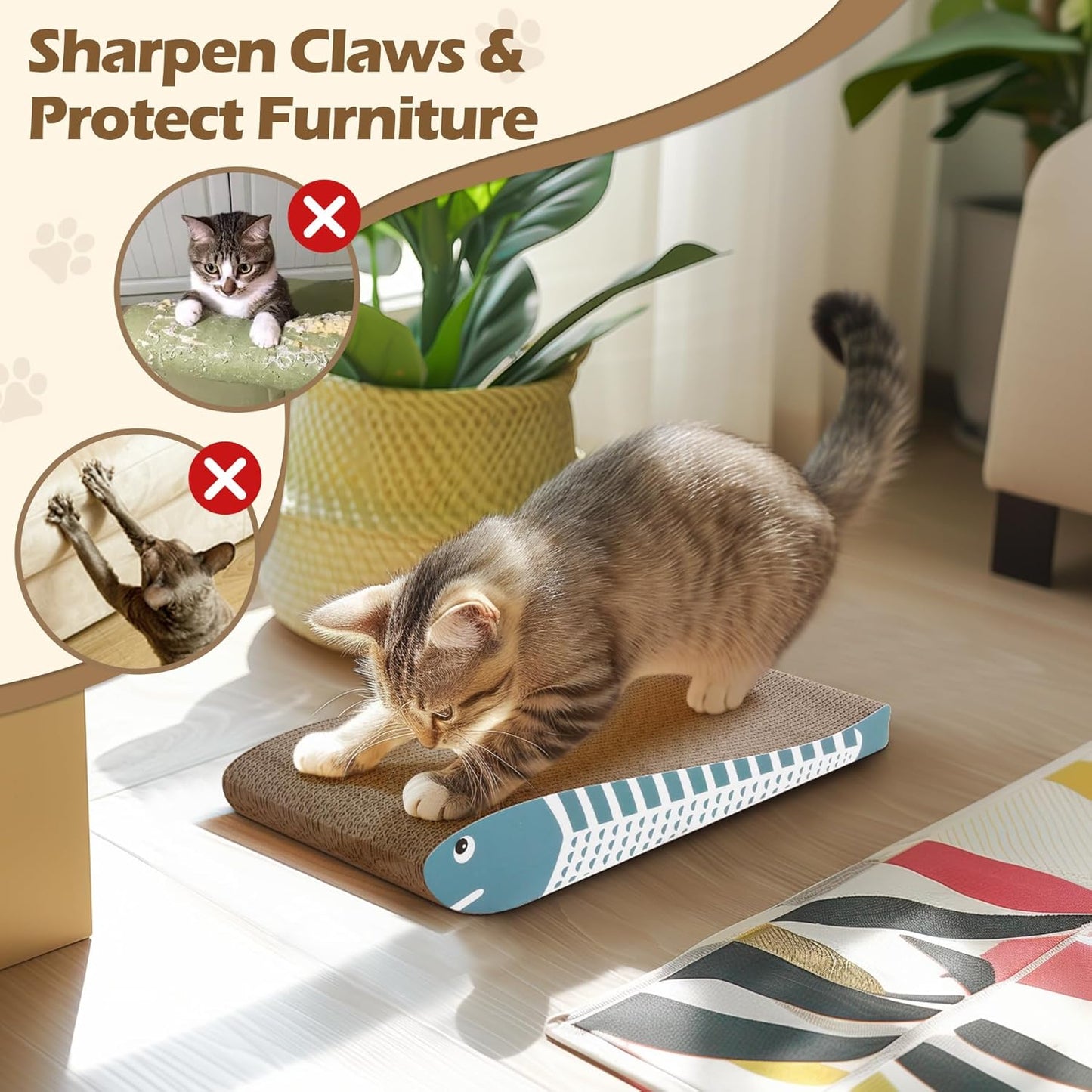 Max Mice Cat Scratching Board 2 Pack, Cat Scratcher Cardboard, Curved Cat Scratch Pad, Cute Cat Scratching Mat for Kitty, Recycle Cardboard Cat Scratcher, Double-Sided Pad for Long Lasting Use