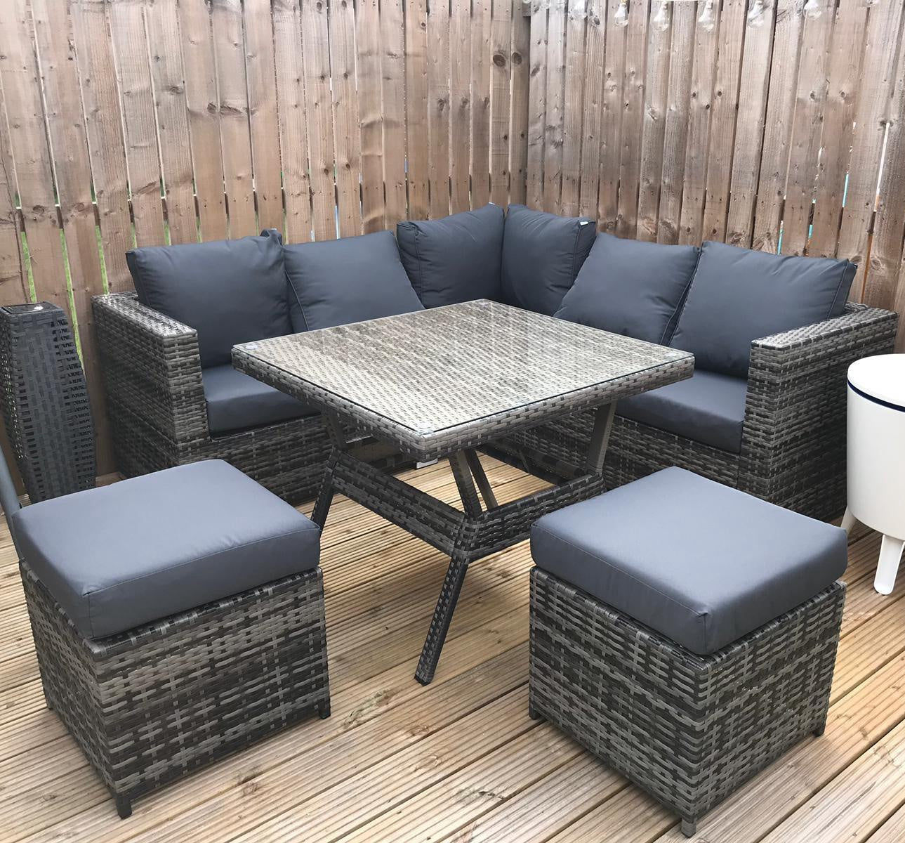 Modern Range Lille Compact Corner Sofa with Dining Table in Grey Rattan