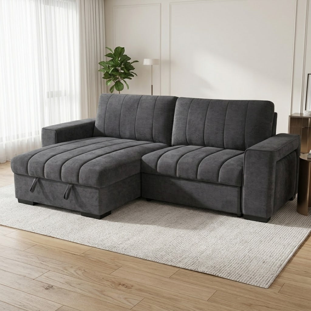 Beacon Grey Universal Corner Sofa Bed – Hidden Storage, USB Ports & Cupholder