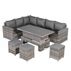Henley Range High Back LHF Dining Corner Sofa Set in Grey Weave with Rising Table